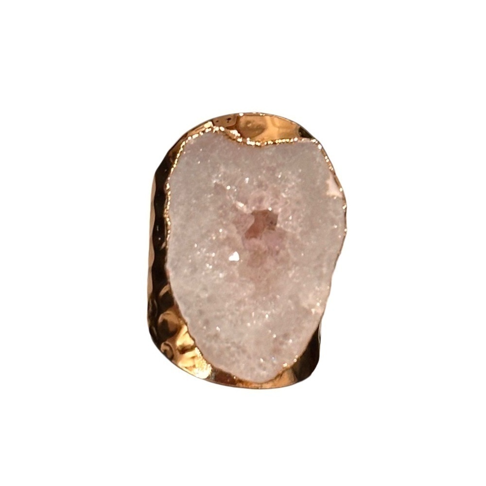 18K Gold Plated Natural Stone Irregular Geode Crystal AdjustableRing “Listing B” - Picture 6 of 16